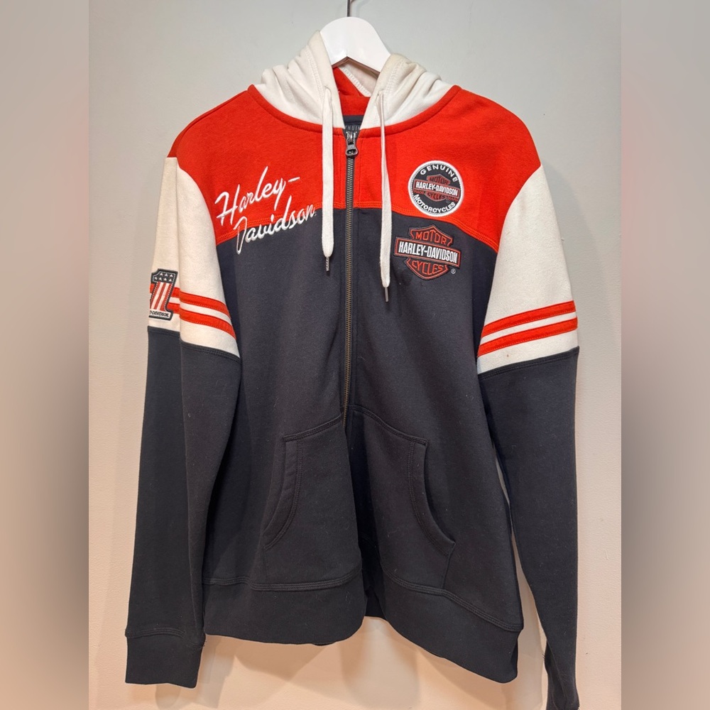 Harley-Davidson Women’s Zip Hoodie Colorblock Racing Sweatshirt Embroidered Logo